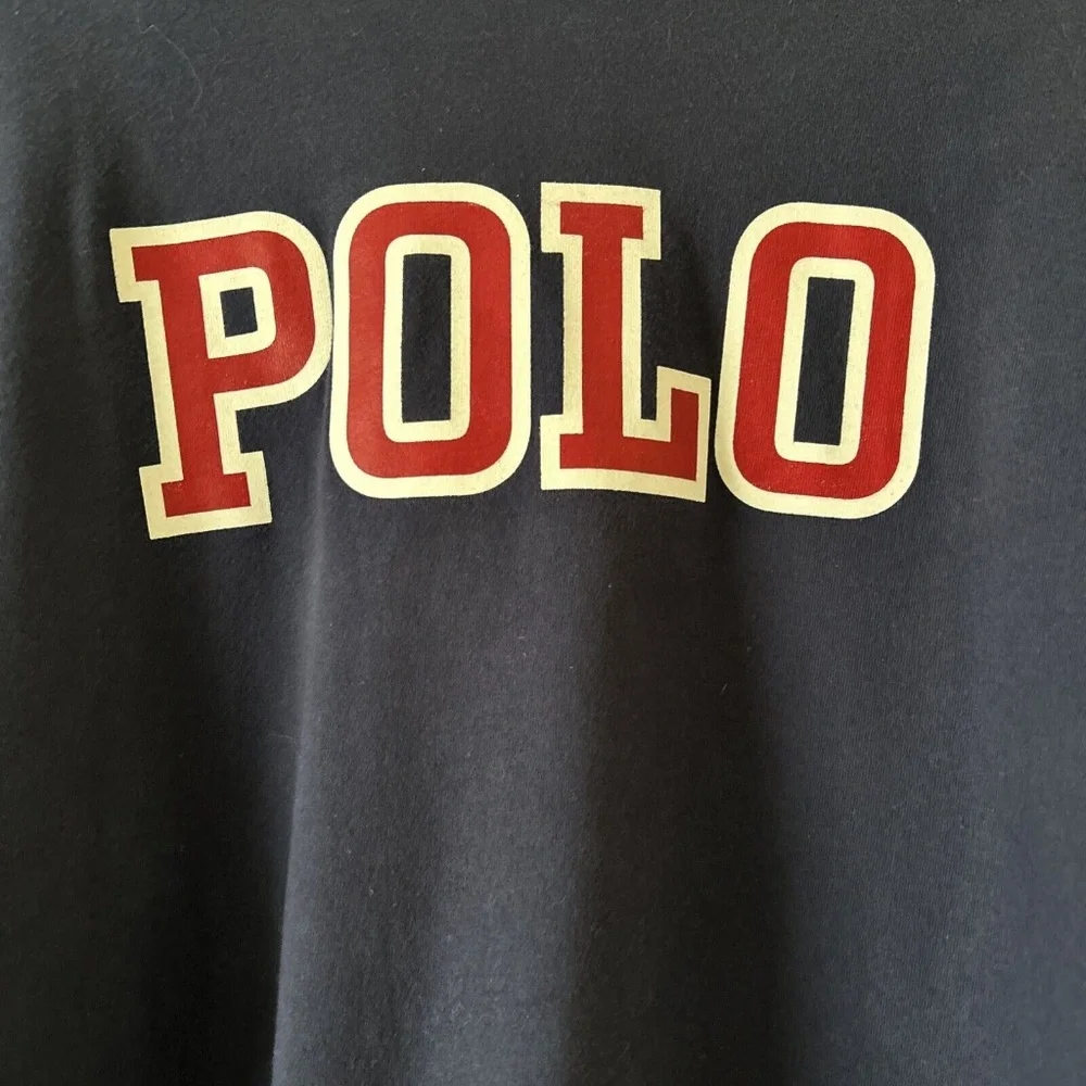 Polo Ralph Lauren Men’s Large Navy Blue Long Sleeve Red Logo Front Graphic T